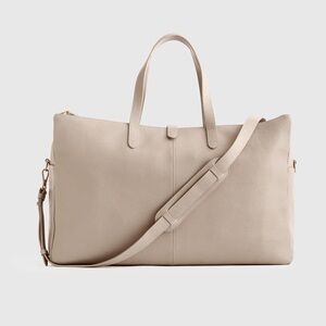Quince NWOT Taupe Italian Leather Triple Compartment Weekender Travel Bag Tote